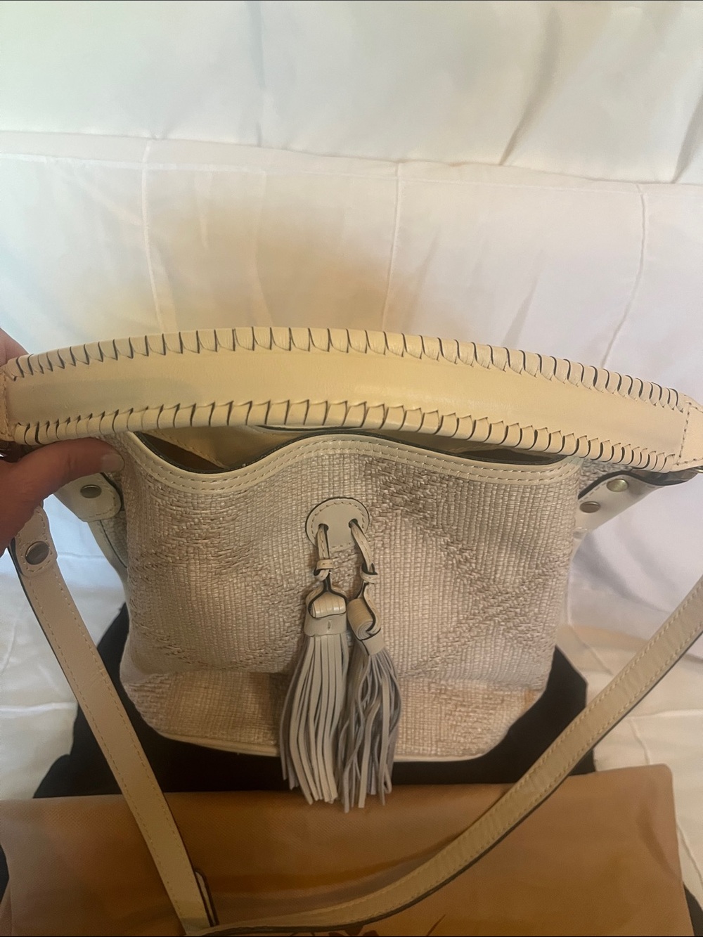 Patricia Nash Cream Tassel Bucket Bag - Picture 4 of 13